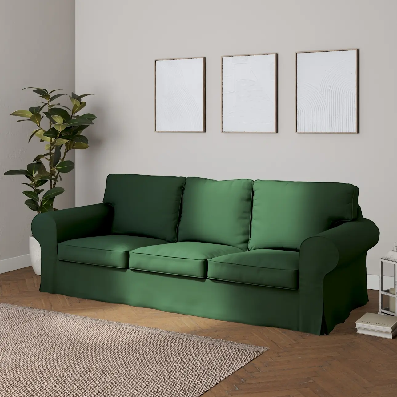 Dekoria Potah na pohovku IKEA  Ektorp 3-místná, nerozkládací, Forest Green - zelená, pohovka Ektorp 3-místná, nerozkládací, Cotton Panama, 702-51