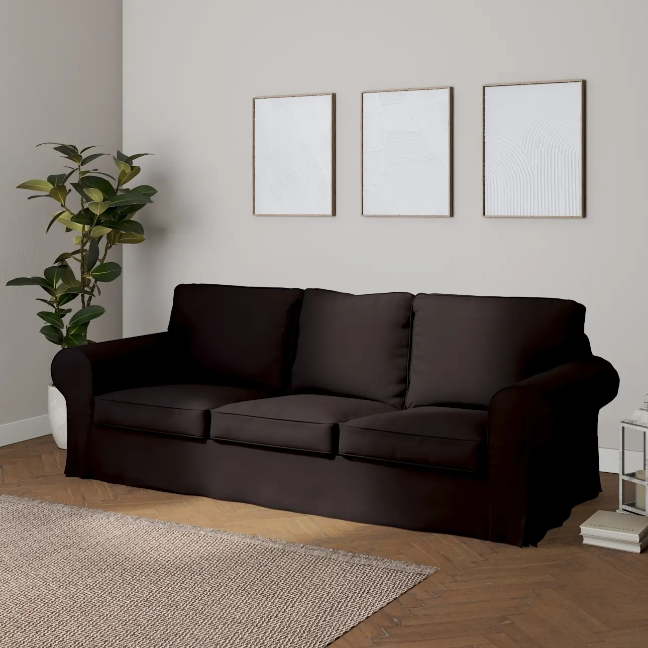 Dekoria Potah na pohovku IKEA  Ektorp 3-místná, nerozkládací, Black - černá, pohovka Ektorp 3-místná, nerozkládací, Cotton Panama, 702-50