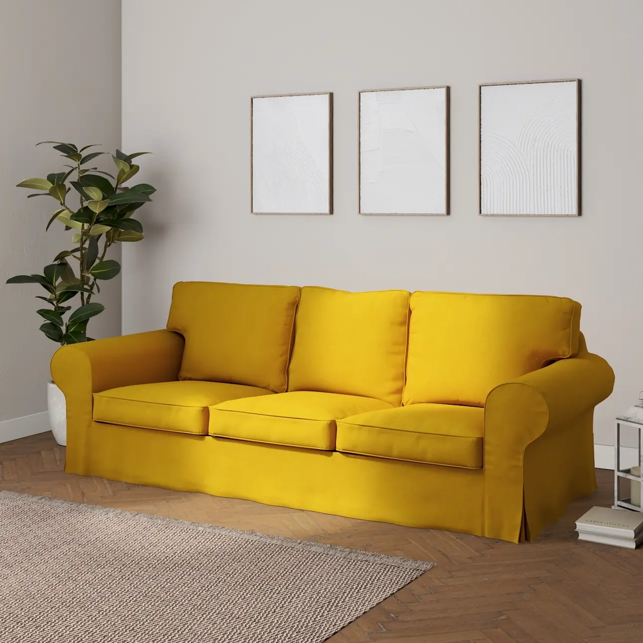 Dekoria Potah na pohovku IKEA  Ektorp 3-místná, nerozkládací, hořčicový šenil, pohovka Ektorp 3-místná, nerozkládací, Etna, 705-04