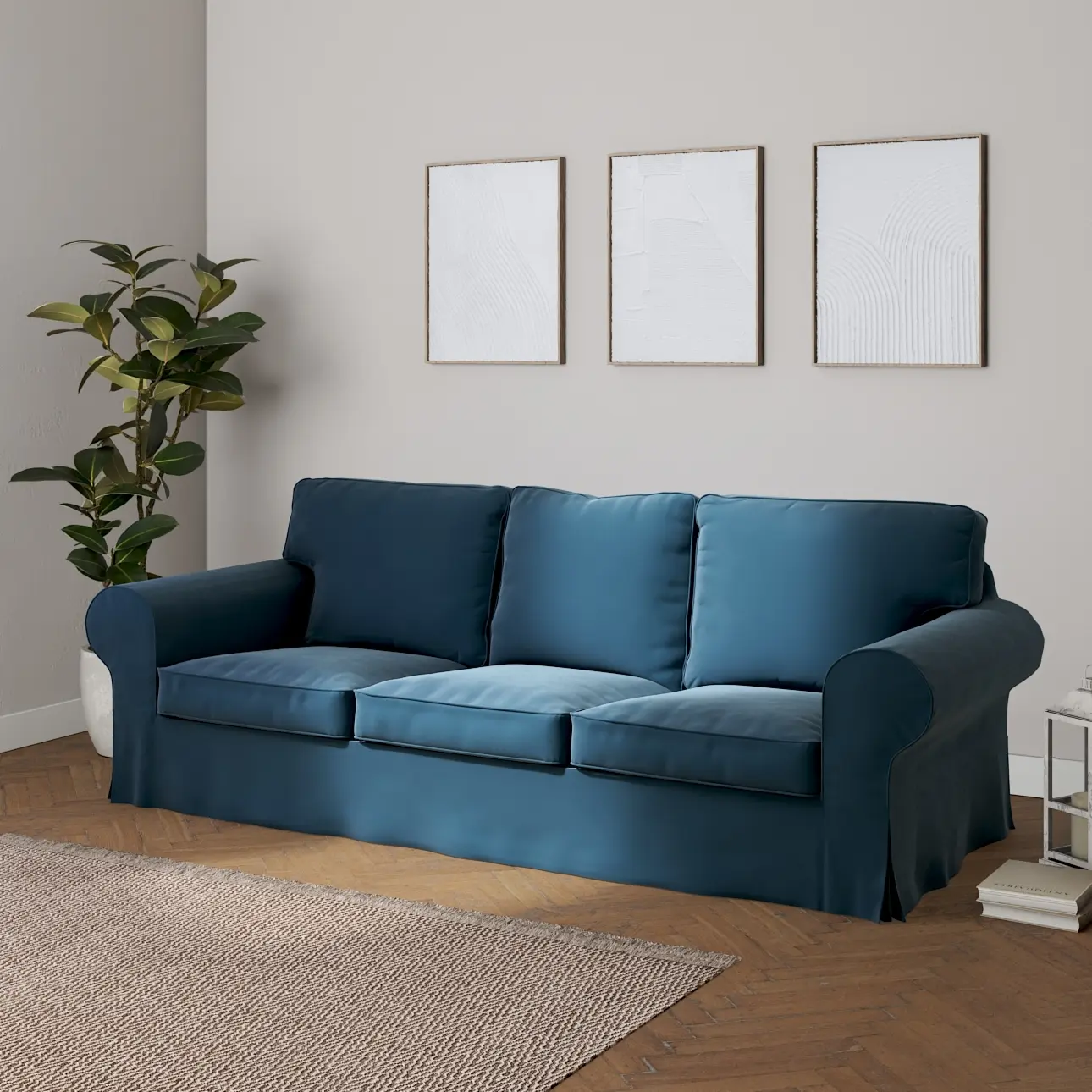 Dekoria Potah na pohovku IKEA  Ektorp 3-místná, nerozkládací, staroněmecká modrá, pohovka Ektorp 3-místná, nerozkládací, Velvet, 704-16