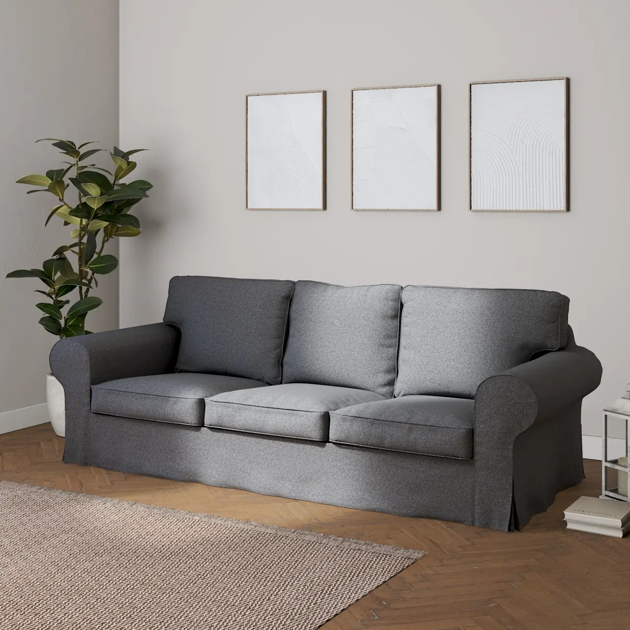 Dekoria Potah na pohovku IKEA  Ektorp 3-místná, nerozkládací, tmavě šedý melanž, pohovka Ektorp 3-místná, nerozkládací, Amsterdam, 704-47