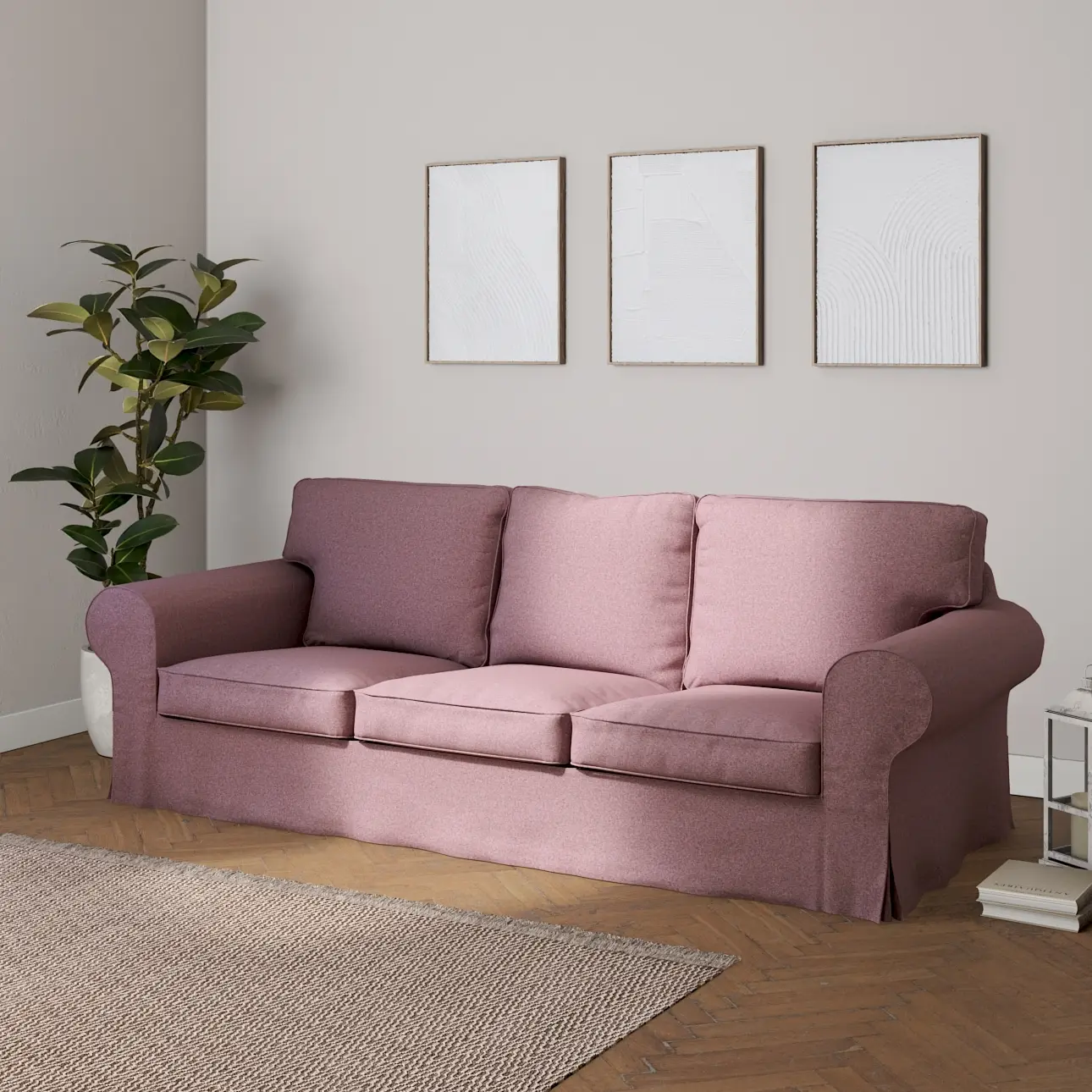 Dekoria Potah na pohovku IKEA  Ektorp 3-místná, nerozkládací, růžový melanž s černou nitkou, pohovka Ektorp 3-místná, nerozkládací, Amsterdam, 704-48