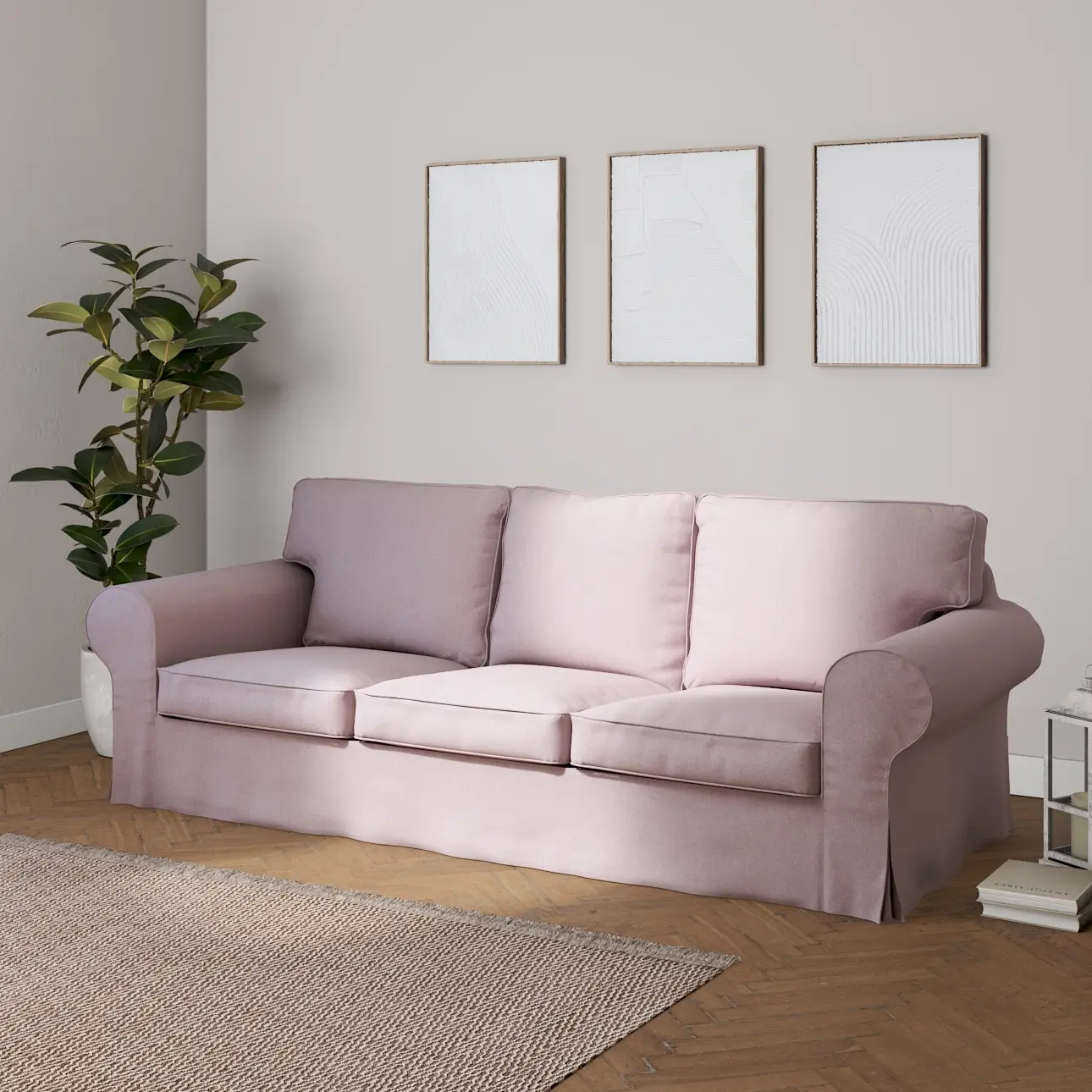 Dekoria Potah na pohovku IKEA  Ektorp 3-místná, nerozkládací, pastelově růžový melanž, pohovka Ektorp 3-místná, nerozkládací, Amsterdam, 704-51