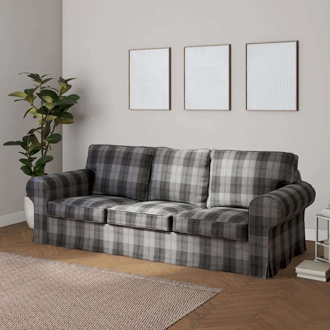 Dekoria Potah na pohovku IKEA  Ektorp 3-místná, nerozkládací, šedo-grafitová kostka, pohovka Ektorp 3-místná, nerozkládací, Edinburgh, 115-75