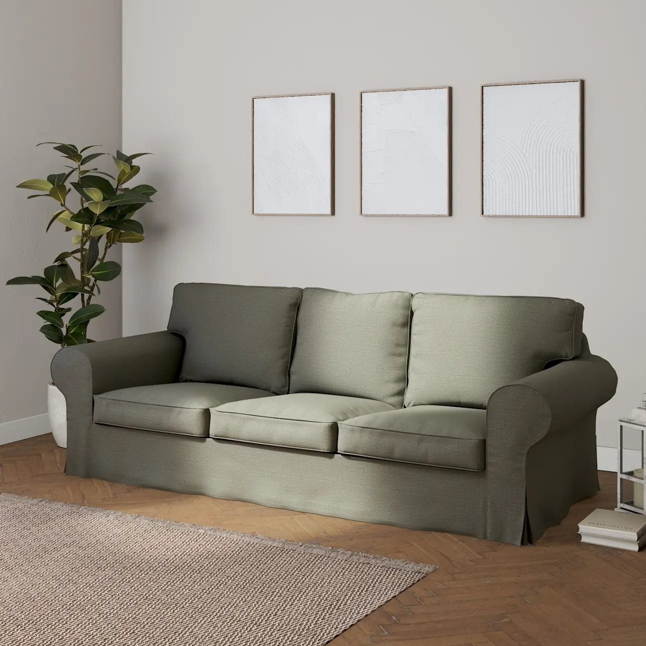 Dekoria Potah na pohovku IKEA  Ektorp 3-místná, nerozkládací, šedo-bežový, pohovka Ektorp 3-místná, nerozkládací, Living Plus, 161-42