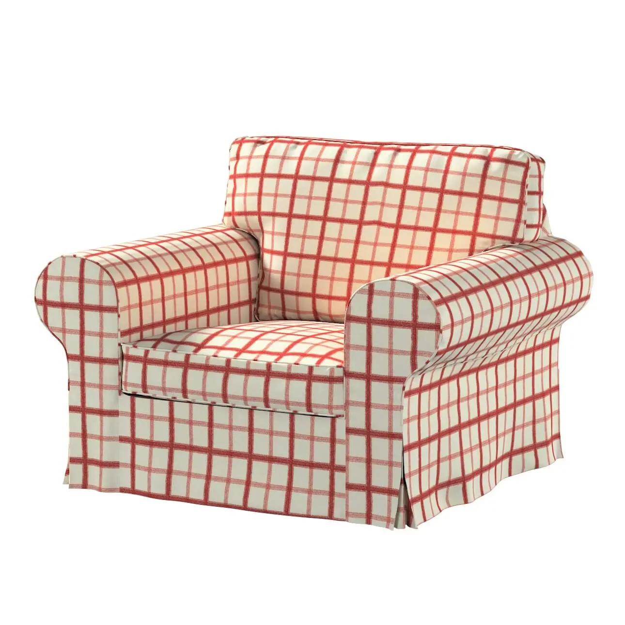 Dekoria Potah na křeslo IKEA Ektorp, režný podklad,červená mřížka, křeslo Ektorp, Avinon, 131-15