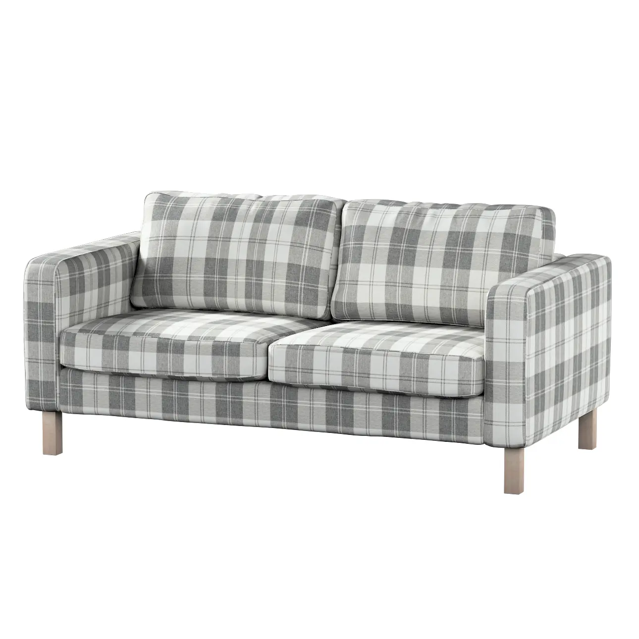 Dekoria Potah na pohovku IKEA  Karlstad 2-místná, nerozkládací, krátký, šedo - bílá kostka , pohovka Karlstad 2-místná, Edinburgh, 115-79