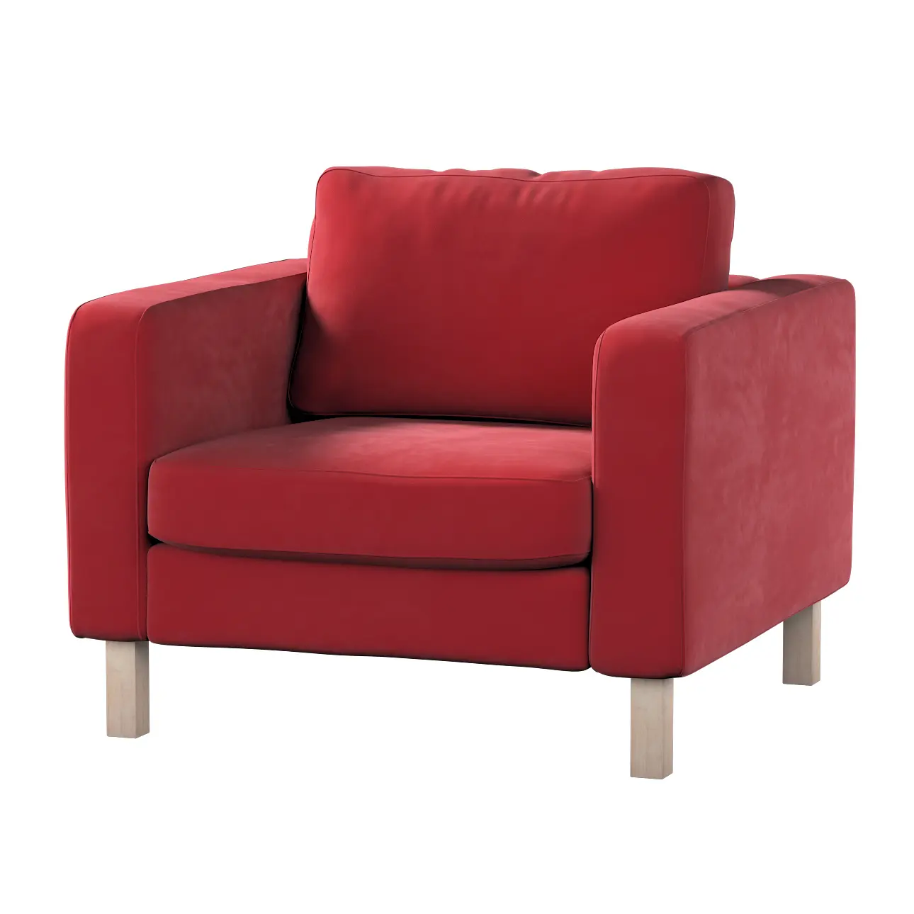 Dekoria Potah na křeslo IKEA Karlstad, krátký, sytá červená, potah na křeslo Karlstad krátký, Velvet, 704-15