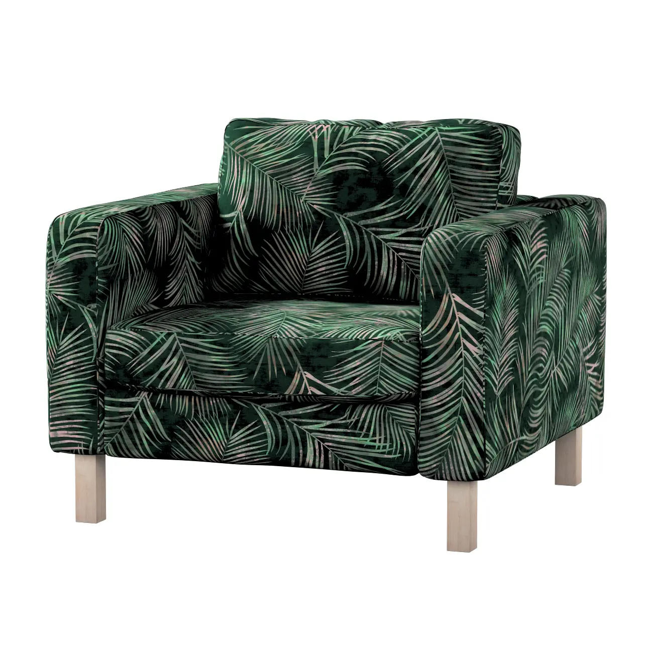 Dekoria Potah na křeslo IKEA Karlstad, krátký, stylizované palmové listy na zeleném podkladu, potah na křeslo Karlstad krátký, Velvet, 704-21