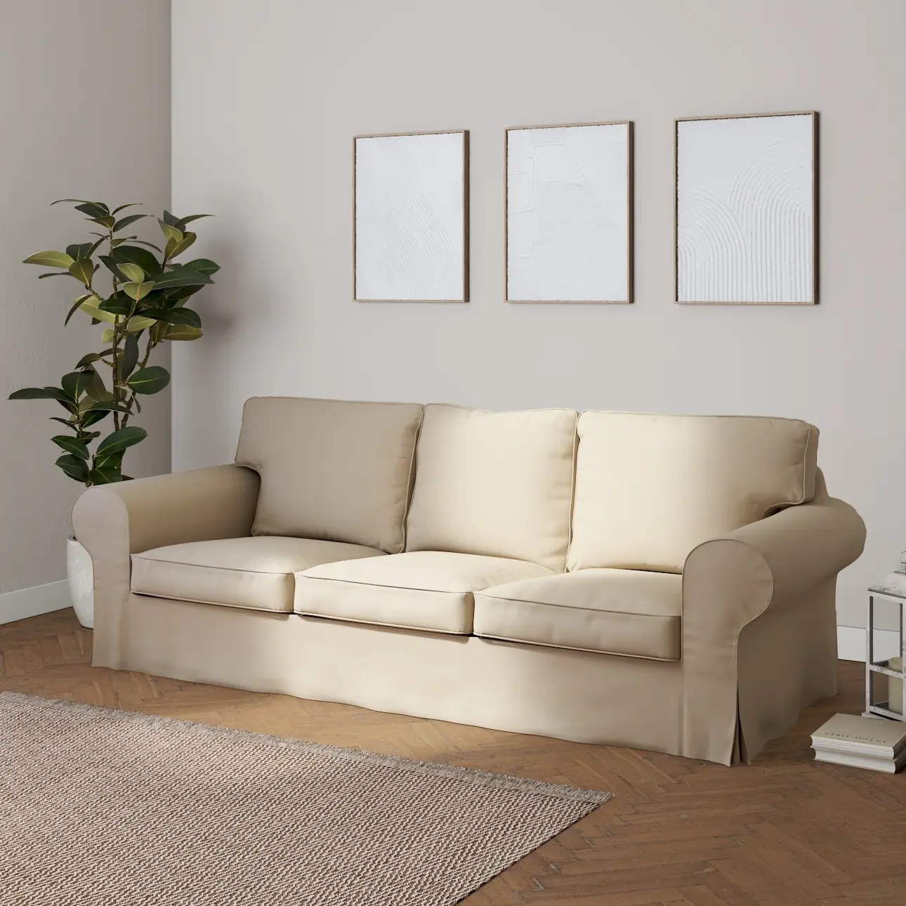 Dekoria Potah na pohovku IKEA  Ektorp 3-místná, rozkládací STARÝ MODEL PIXBO, bílá káva, pohovka Ektorp 3-místná rozkládací, Cotton Panama, 702-47