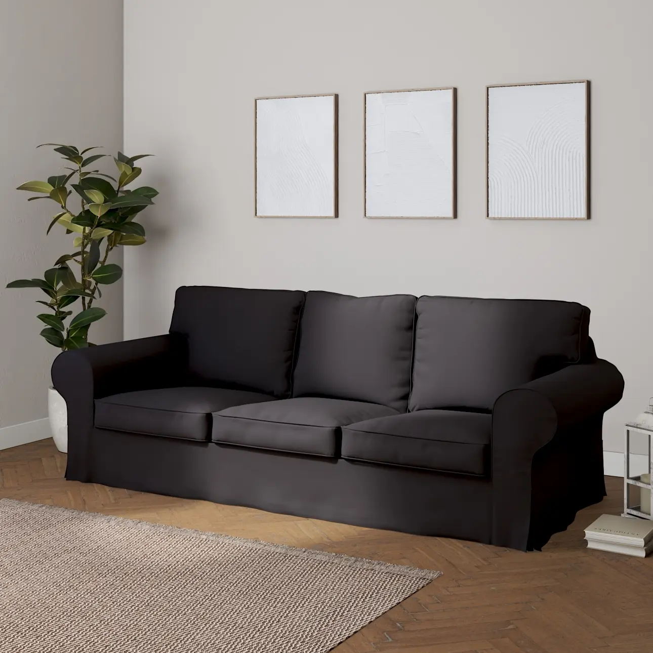 Dekoria Potah na pohovku IKEA  Ektorp 3-místná, rozkládací STARÝ MODEL PIXBO, grafitová, pohovka Ektorp 3-místná rozkládací, Cotton Panama, 702-08