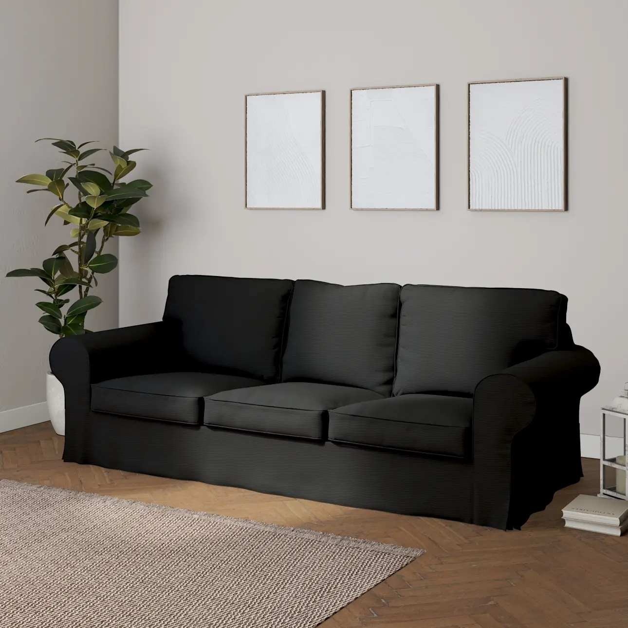 Dekoria Potah na pohovku IKEA  Ektorp 3-místná, rozkládací STARÝ MODEL PIXBO, černá, pohovka Ektorp 3-místná rozkládací, Etna, 705-00