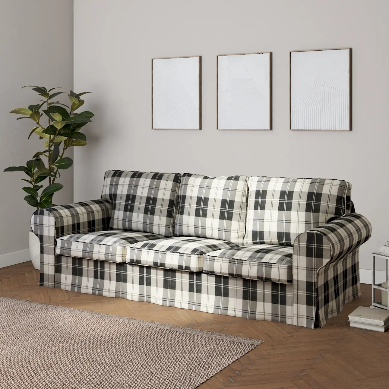 Dekoria Potah na pohovku IKEA  Ektorp 3-místná, rozkládací STARÝ MODEL PIXBO,  černo-bílá kostka, pohovka Ektorp 3-místná rozkládací, Edinburgh, 115-74
