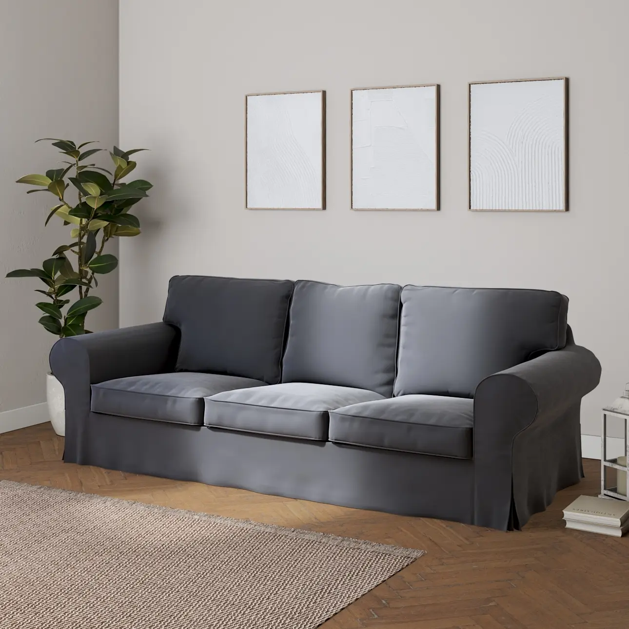 Dekoria Potah na pohovku IKEA  Ektorp 3-místná, rozkládací STARÝ MODEL PIXBO, grafitová šeď, pohovka Ektorp 3-místná rozkládací, Velvet, 704-12