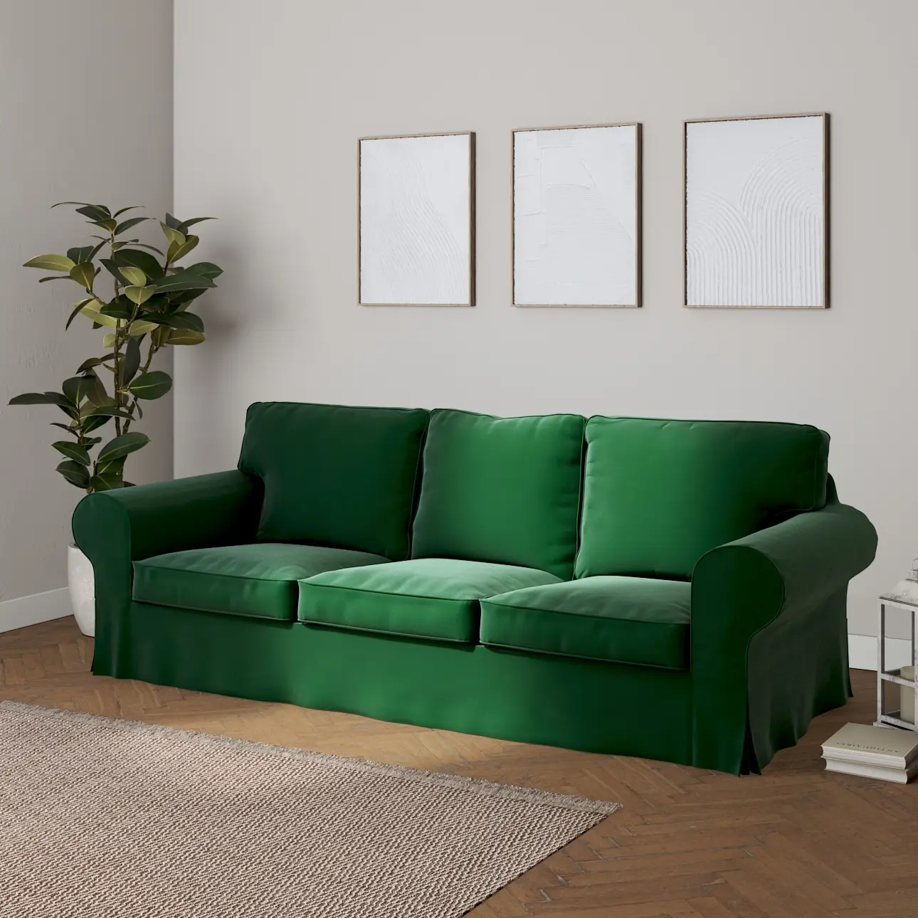 Dekoria Potah na pohovku IKEA  Ektorp 3-místná, rozkládací STARÝ MODEL PIXBO, lahvová zeleň, pohovka Ektorp 3-místná rozkládací, Velvet, 704-13