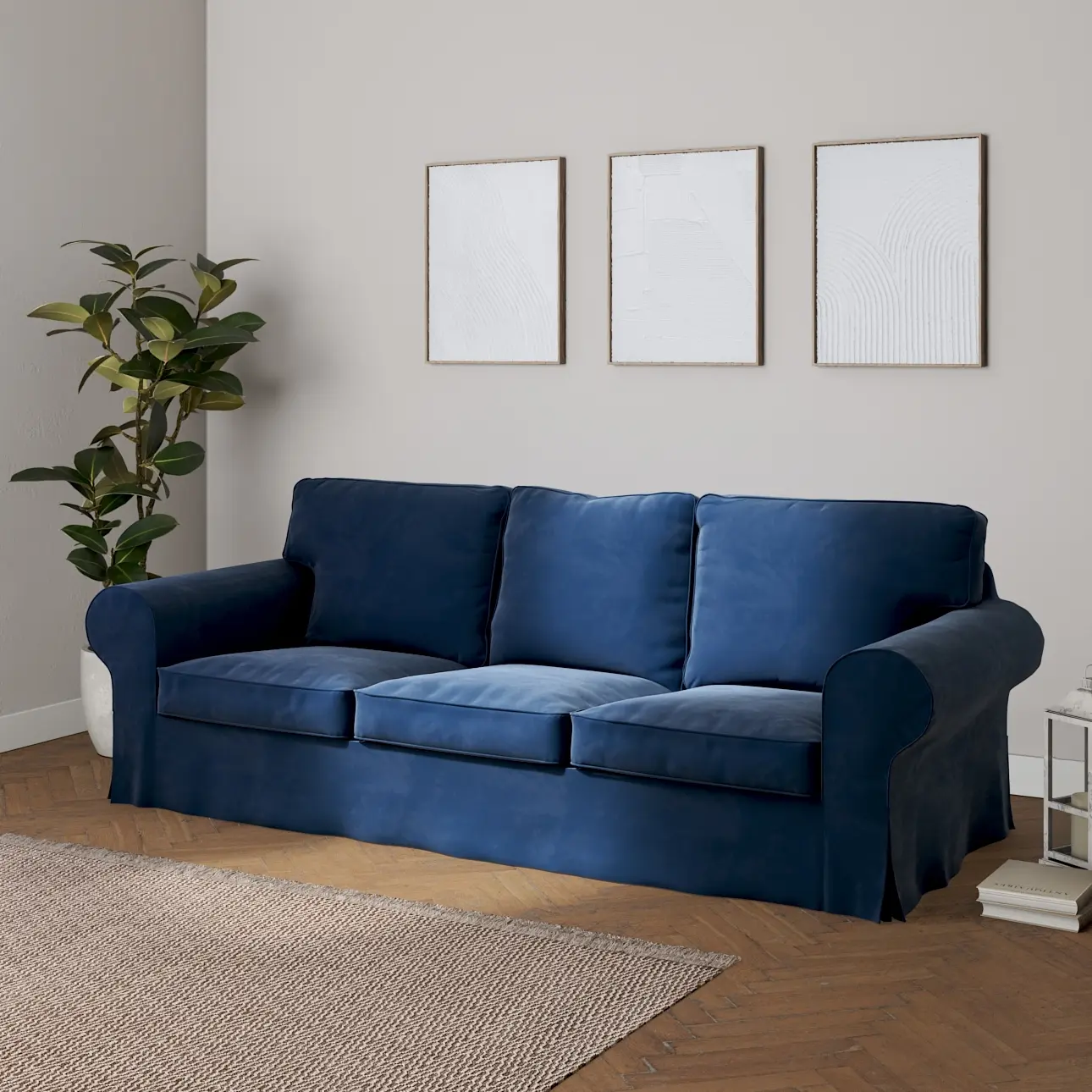 Dekoria Potah na pohovku IKEA  Ektorp 3-místná, rozkládací STARÝ MODEL PIXBO, tmavě modrá, pohovka Ektorp 3-místná rozkládací, Velvet, 704-29