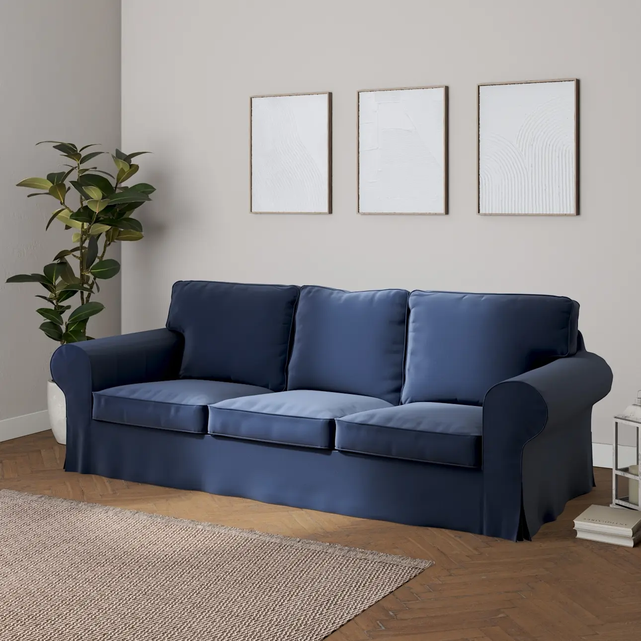 Dekoria Potah na pohovku IKEA  Ektorp 3-místná, rozkládací STARÝ MODEL PIXBO, tmavě modrá, pohovka Ektorp 3-místná rozkládací, Ingrid, 705-39