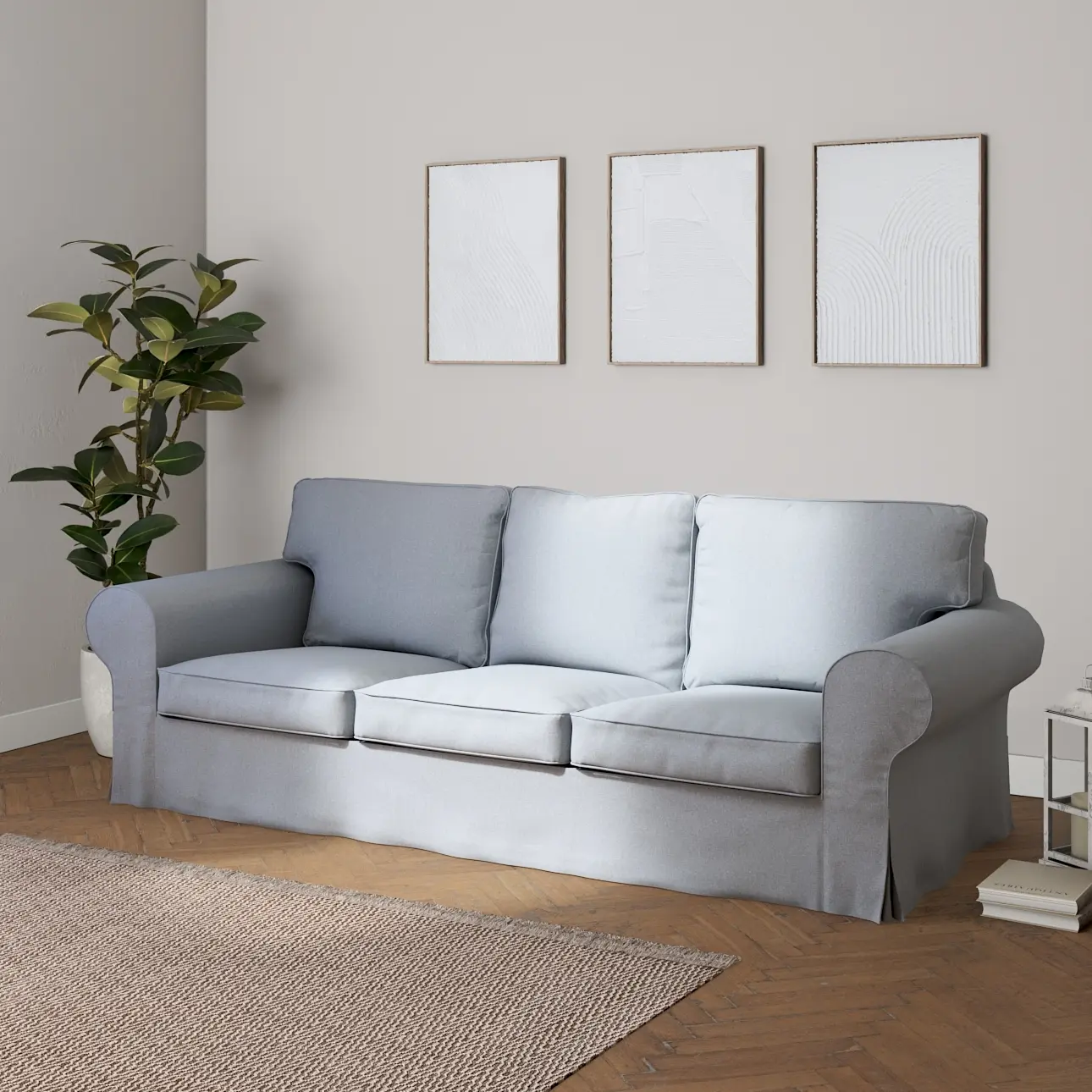 Dekoria Potah na pohovku IKEA  Ektorp 3-místná, rozkládací STARÝ MODEL PIXBO, jemně blankytný melanž, pohovka Ektorp 3-místná rozkládací, Amsterdam, 704-46