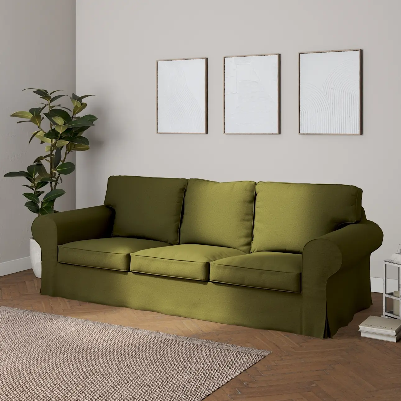 Dekoria Potah na pohovku IKEA  Ektorp 3-místná, rozkládací STARÝ MODEL PIXBO, olivová zelená, pohovka Ektorp 3-místná rozkládací, Etna, 161-26