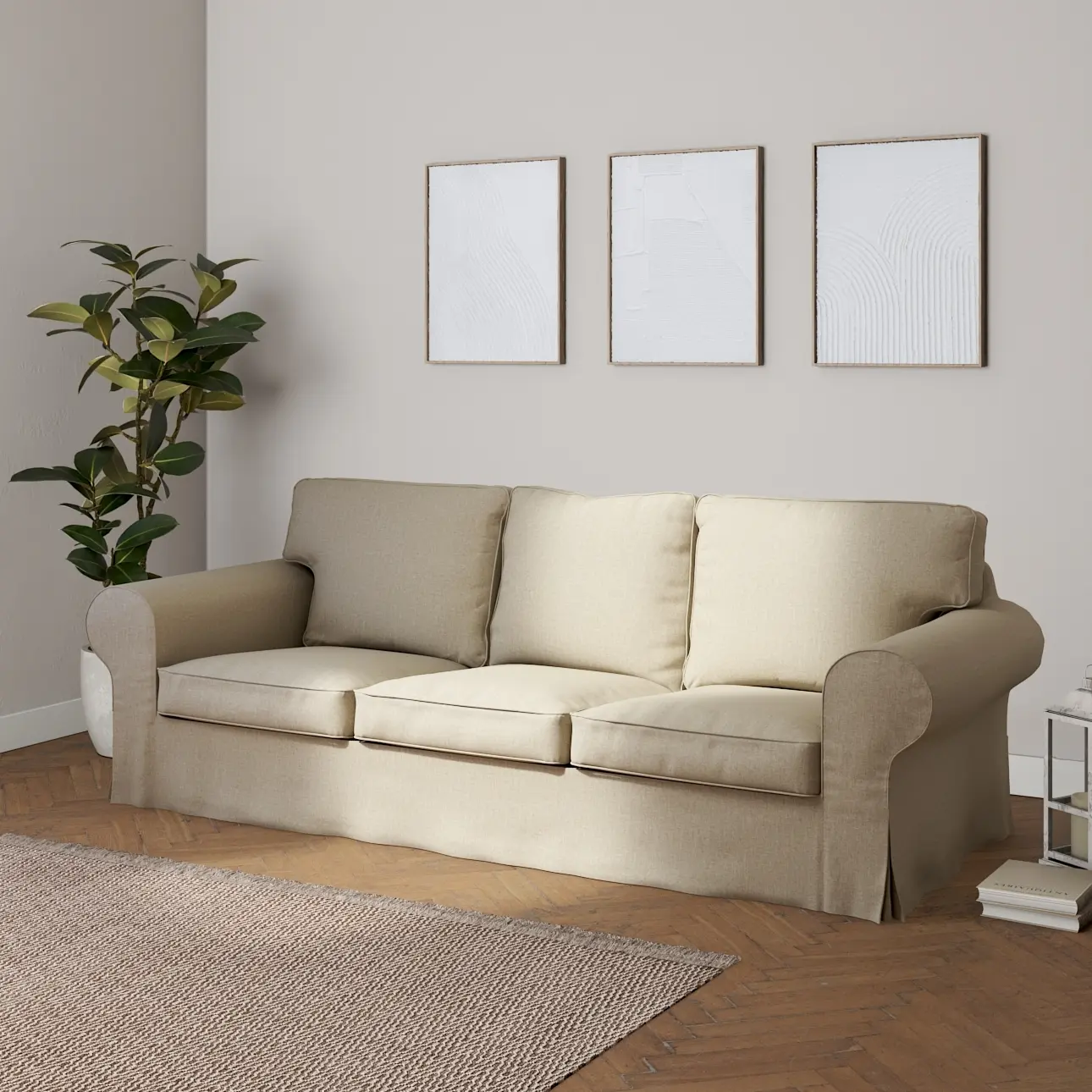 Dekoria Potah na pohovku IKEA  Ektorp 3-místná, rozkládací STARÝ MODEL PIXBO, šedobéžový šenil, pohovka Ektorp 3-místná rozkládací, City, 704-80