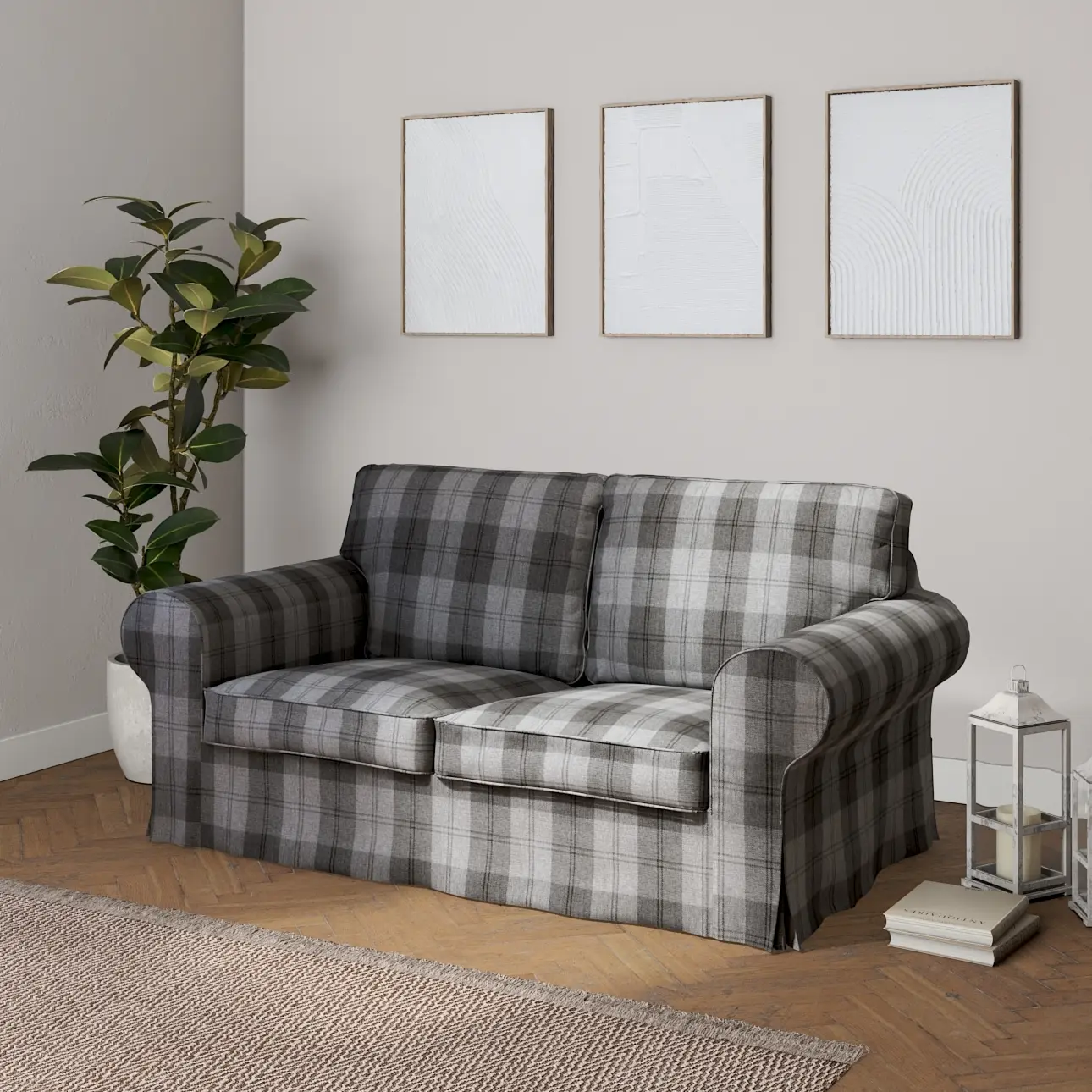 Dekoria Potah na pohovku IKEA  Ektorp 2-místná, rozkládací, STARÝ MODEL, šedo-grafitová kostka, pohovka Ektorp 2-místná rozkládací, Edinburgh, 115-75