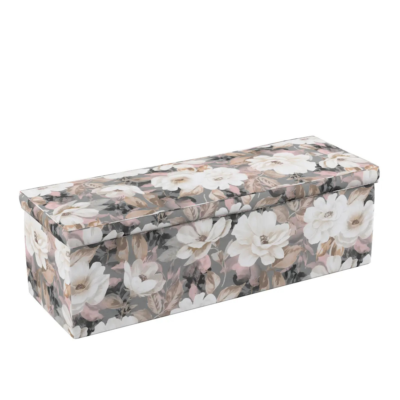 Dekoria Čalouněná skříň, krémové a růžové květy na šedém podkladu, 120 x 40 x 40 cm, Gardenia, 142-13