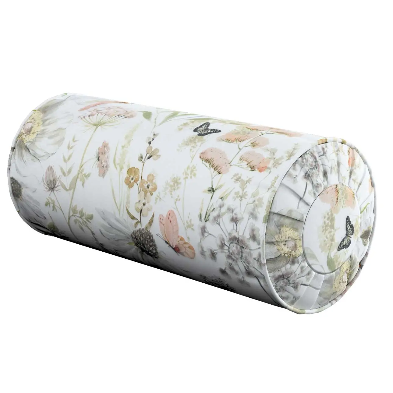 Dekoria Válec s čelními záložkami, bílá, růžová, zelená, Ø 20 x 50 cm, Gardenia, 143-96