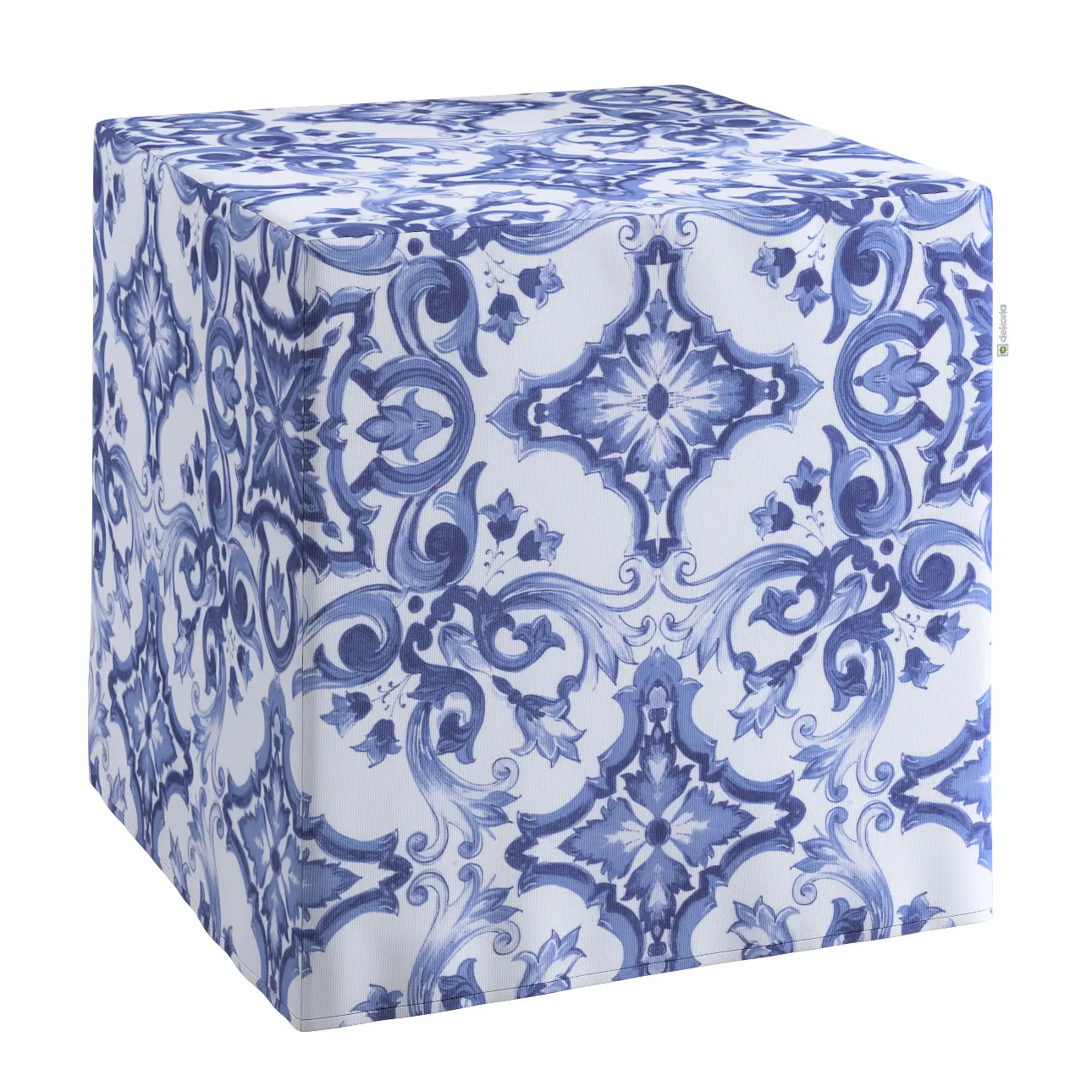 Dekoria Sedák Cube - kostka pevná 40x40x40, modré vzory na bílém pozadí, 40 x 40 x 40 cm, Aria, 145-17