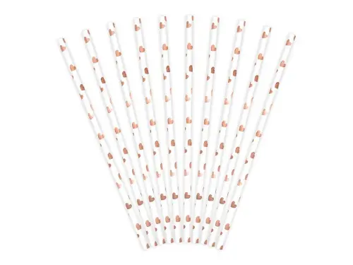 Papírová brčka, Rose gold srdíčka, 10 ks