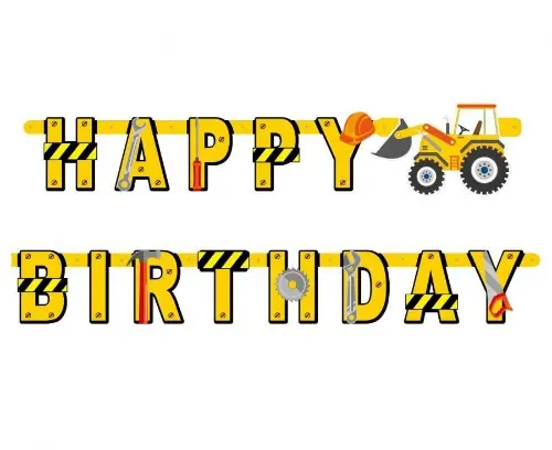 Party nápis Happy Birthday - bagr  220 cm