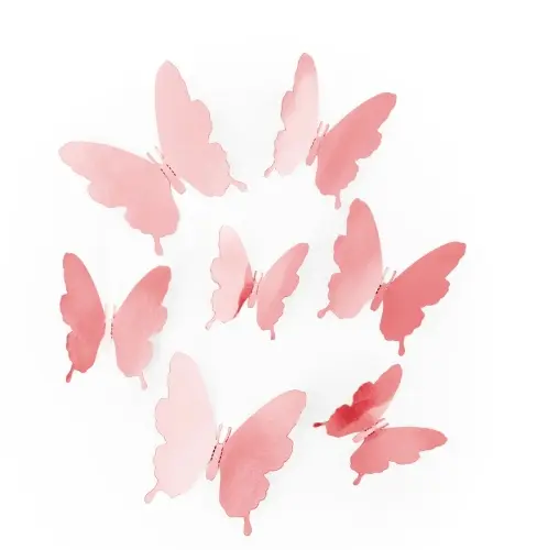 3D nálepky na zeď motýlci – Rose Gold, 12 ks