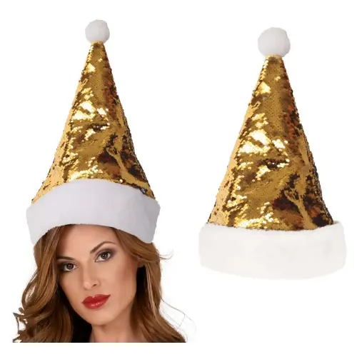 Vánoční čepice Santa se zlatými flitry