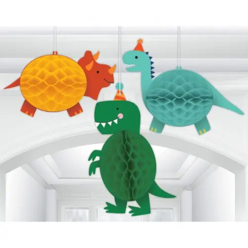 Dekorační honeycomb rozety Happy Dino 3 ks