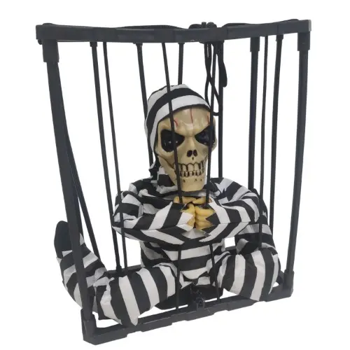 Halloweenský kostlivec v kleci – 43 cm