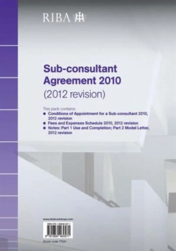 RIBA Sub-consultant Agreement 2010 (2012 Revision) Pack of 10 - Riba
