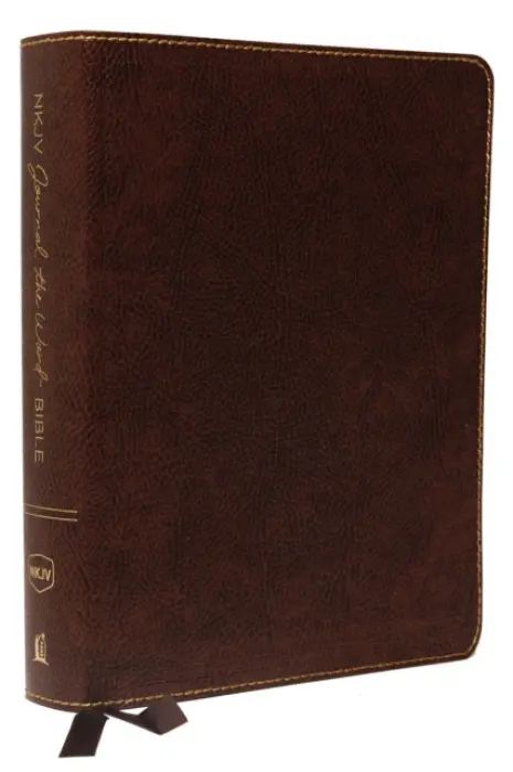 NKJV, Journal the Word Bible, Large Print: Reflect, Journal or Create Art Next to Your Favorite Verses (Bonded Leather, Brown, Red Letter) - Thomas Ne