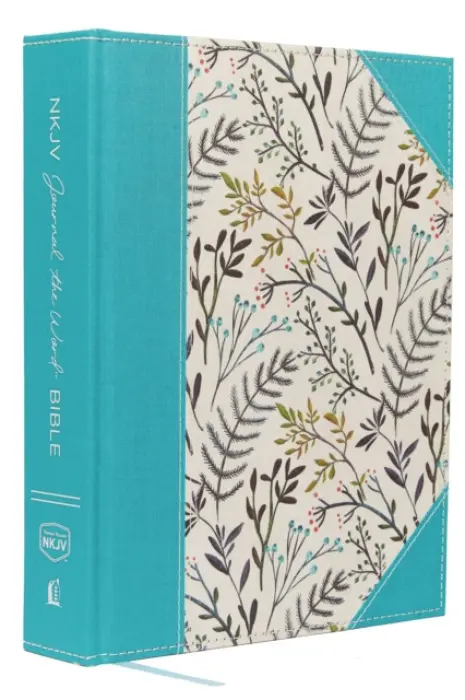 NKJV, Journal the Word Bible, Large Print, Cloth over Board, Blue Floral, Red Letter - Thomas Nelson