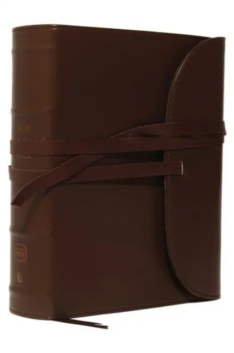 NKJV, Journal the Word Bible, Large Print, Premium Leather, Brown, Red Letter - Thomas Nelson