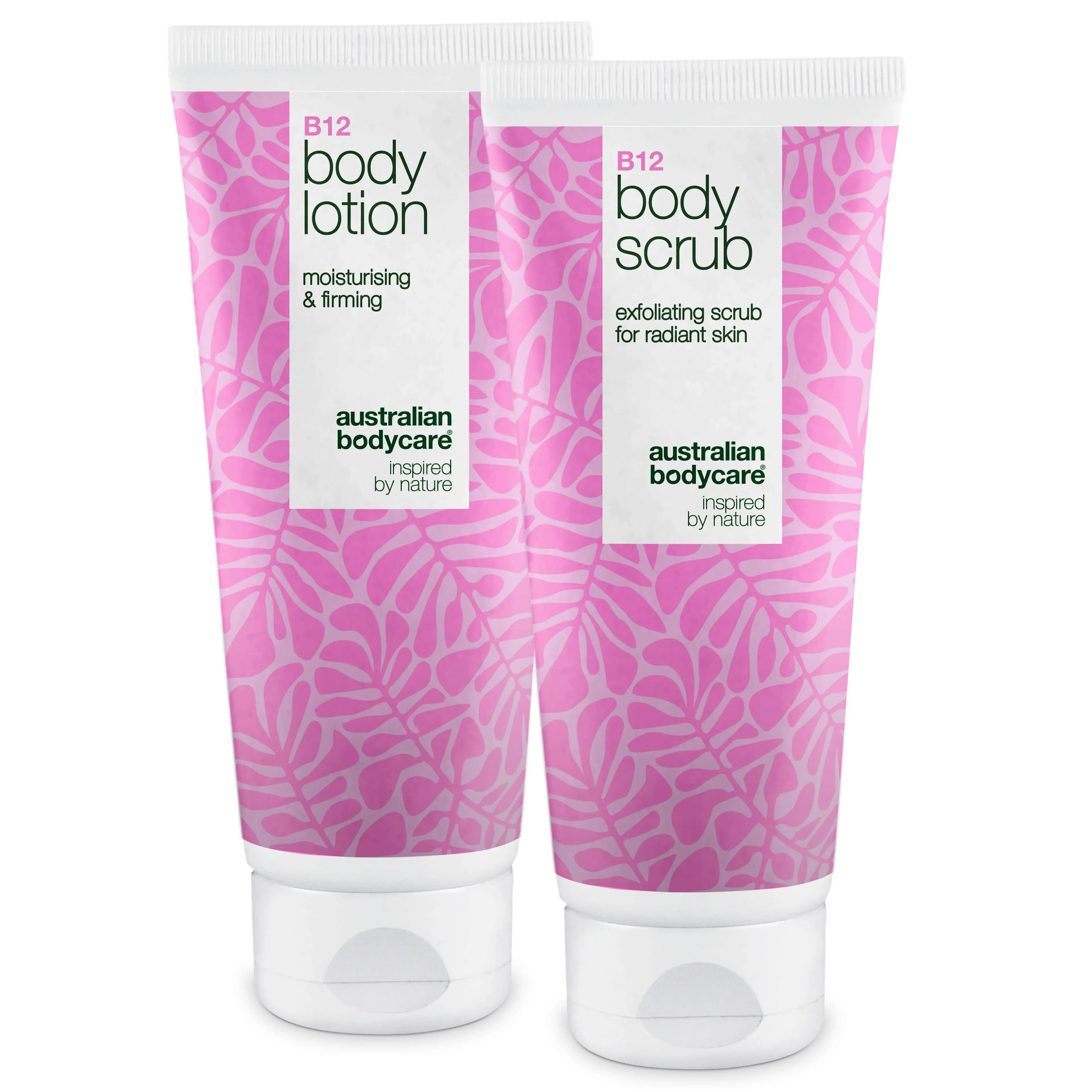 B12 sada pro péči o suchou pleť – Exfoliace & hloubková hydratace — Hydratační tělový peeling & mléko B12 pro suchou a citlivou pokožku.
