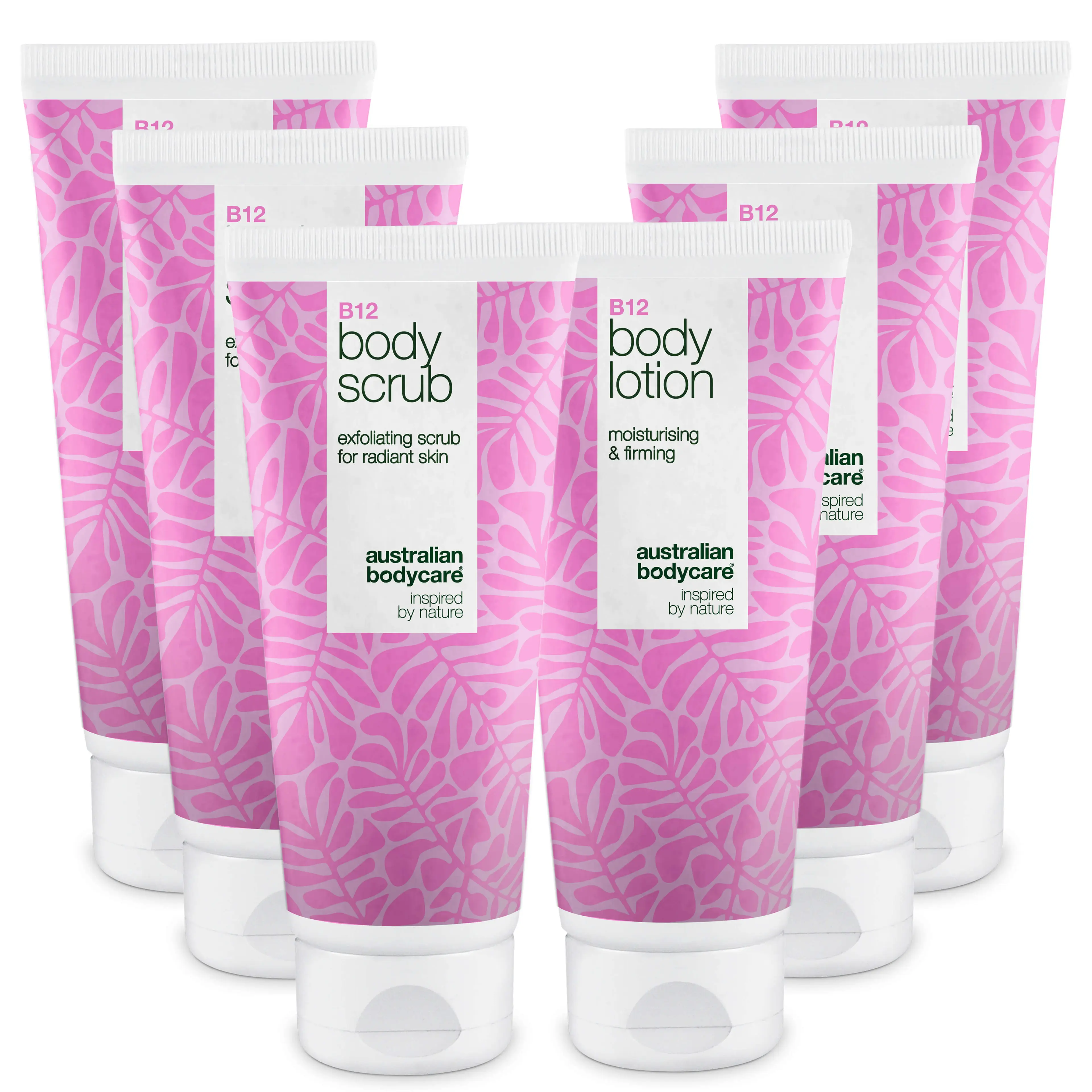 B12 sada pro péči o suchou pleť – Exfoliace & hloubková hydratace — Hydratační tělový peeling & mléko B12 pro suchou a citlivou pokožku.