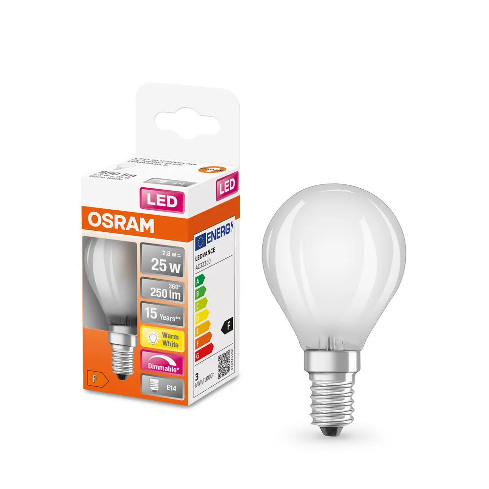 Mini LED matná stmívatelná žárovka E14 2,8 W CLASSIC P, teplá bílá