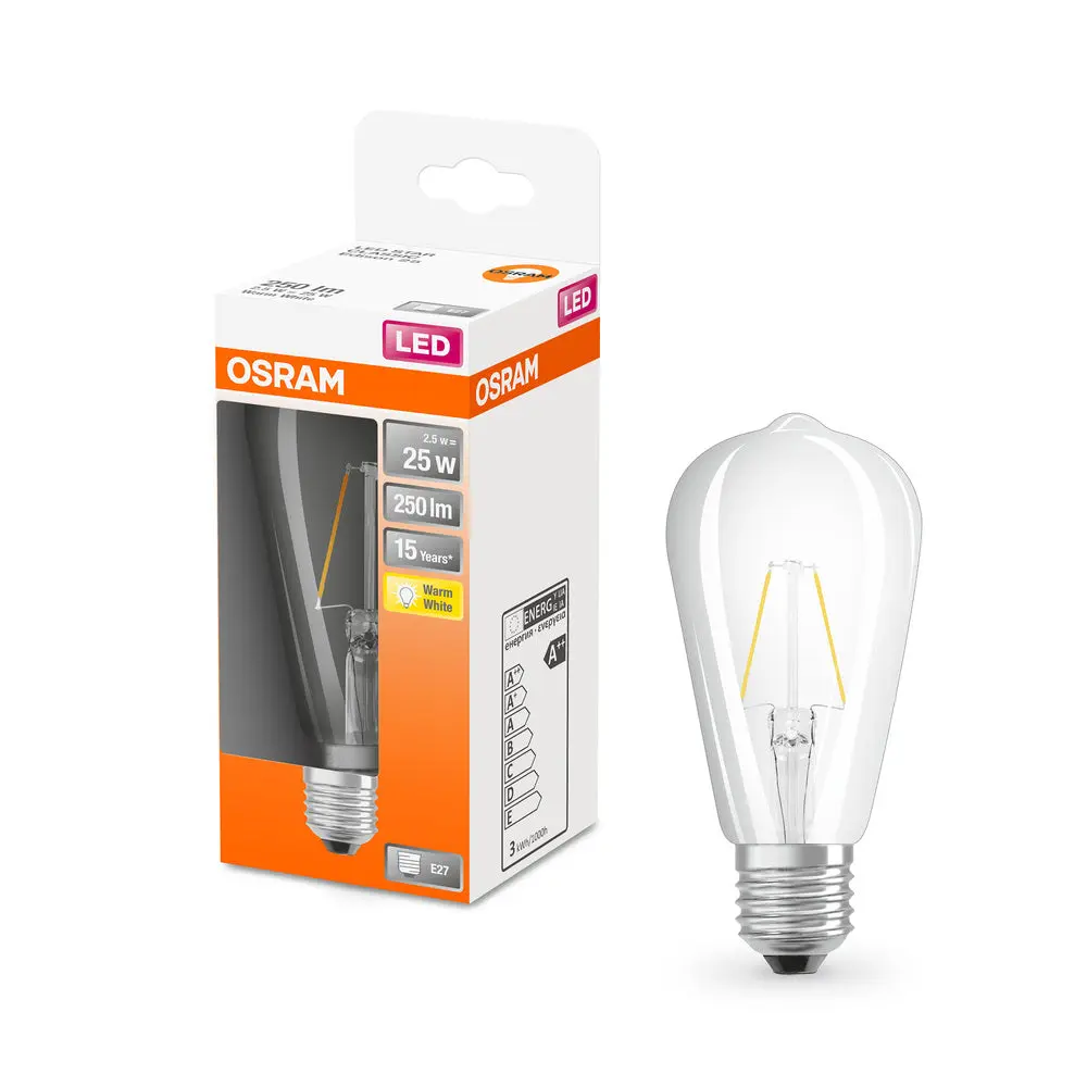 Průhledná LED žárovka E27 2,5 W EDISON, teplá bílá