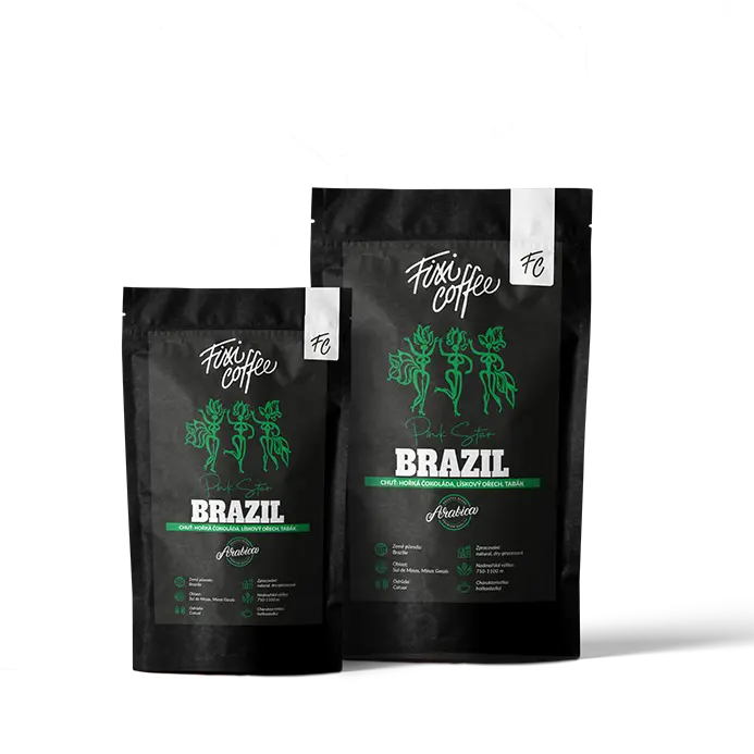 Fixi Coffee Brasil Pink Star – výběrová brazilská káva, 100% arabica zrnková / sáček Doypack /