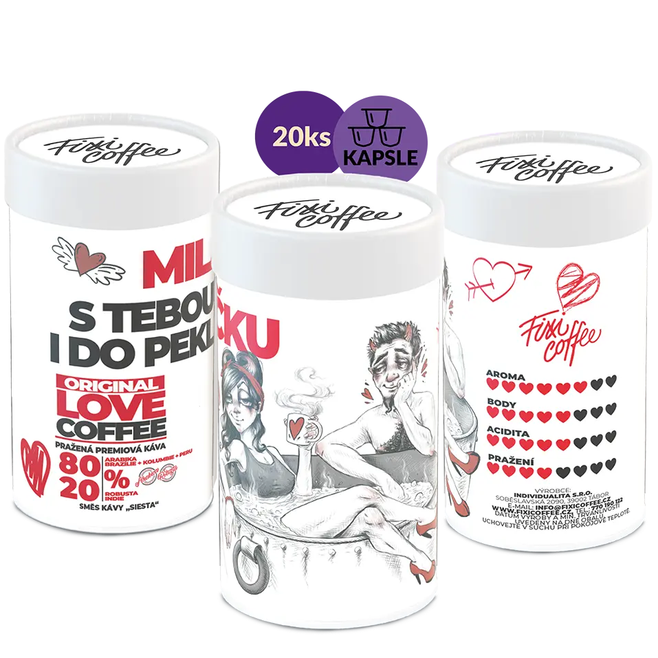 Fixi Coffee Miláčku – s Tebou i do pekla, výběrová pražená káva kapsle / papírová tuba / 20 ks