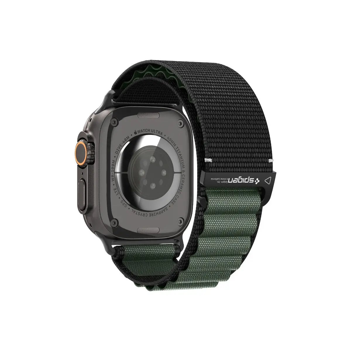 Řemínek pro Apple Watch 49mm/46mm/45mm/44mm Spigen Fabric Band (Hook) - černo-zelený