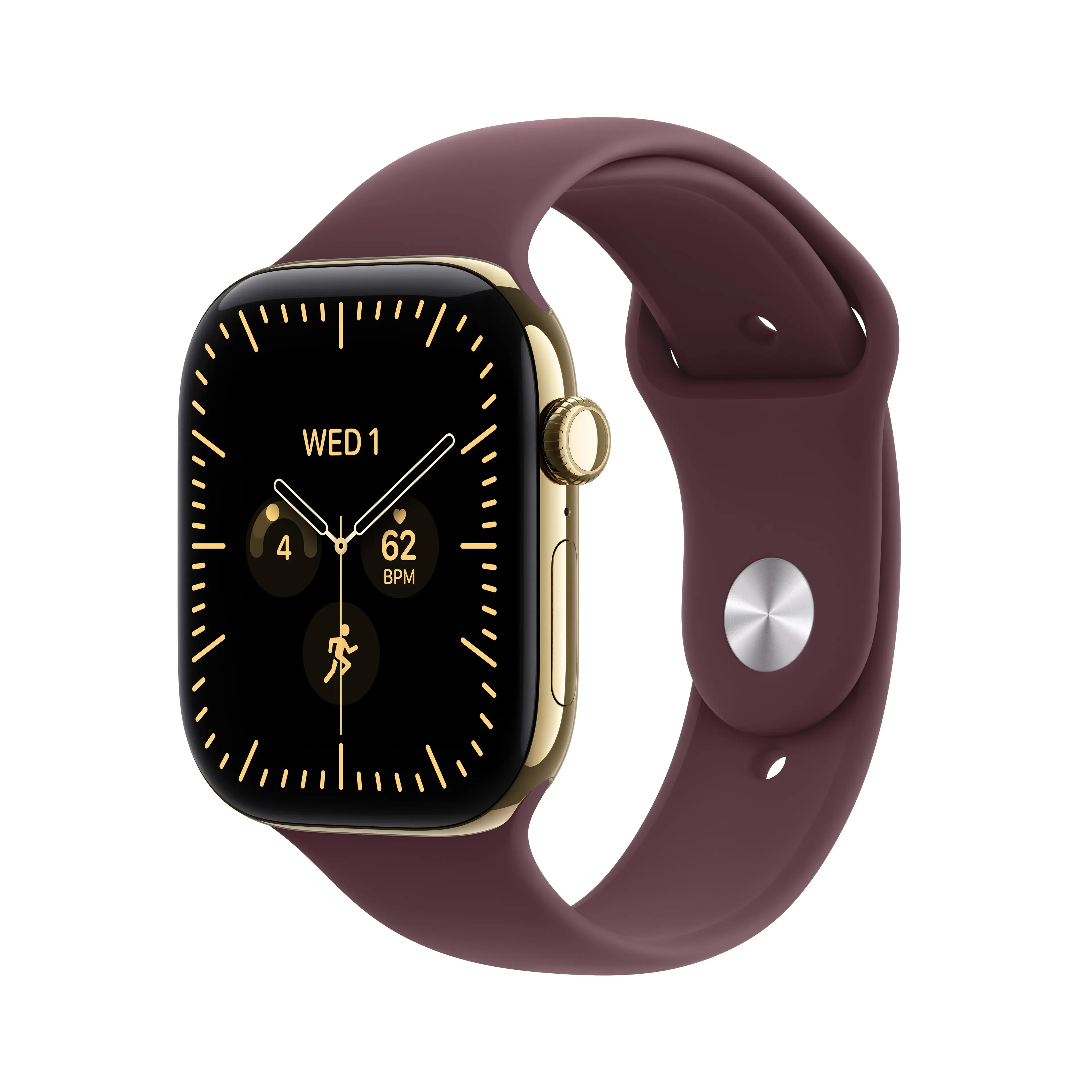 Apple Watch Series 12 GPS + Cellular 46mm zářivě zlatý titan s burgundsky červeným sportovním řemínkem - S/M