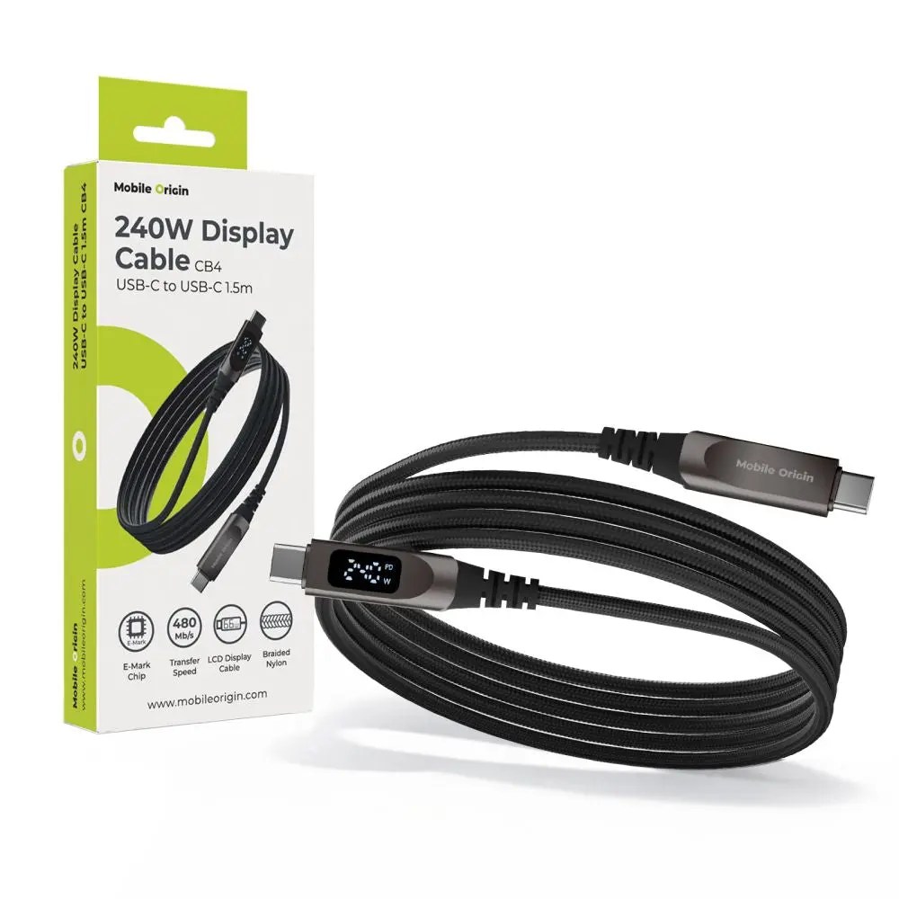Mobile Origin Kabel s displejem CB4 240W, USB-C na USB-C, 1,5 m