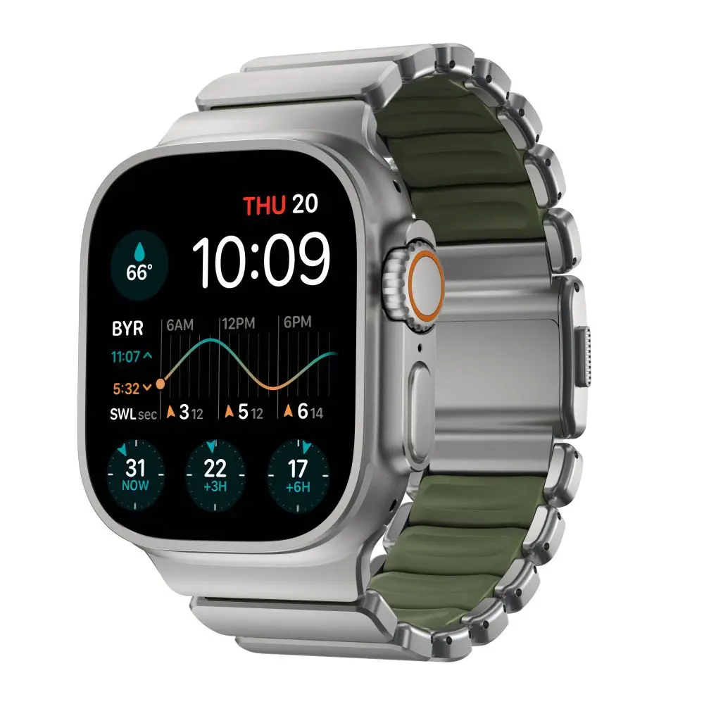 Hybridní řemínek pro Apple Watch 45/46/49 mm Nomad Stratos Band - titanový/zelený