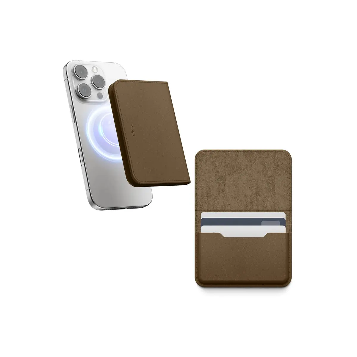MagSafe peněženka Elago Magnetic Leather Card Holder - šedohnědá