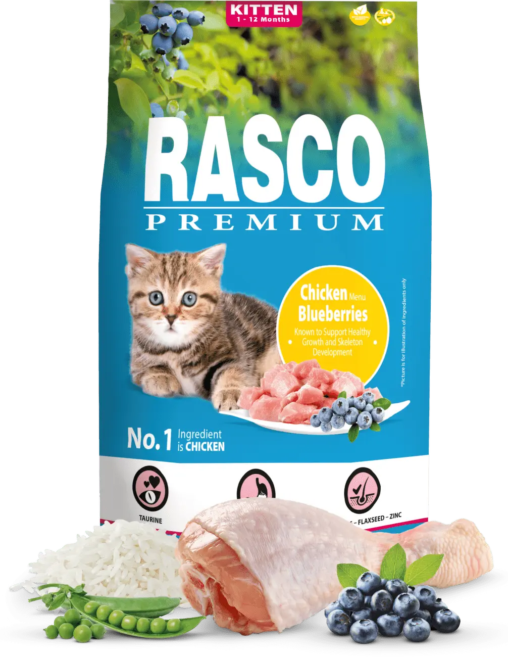 Granule RASCO Premium Kitten kuřecí s borůvkou 400 g
